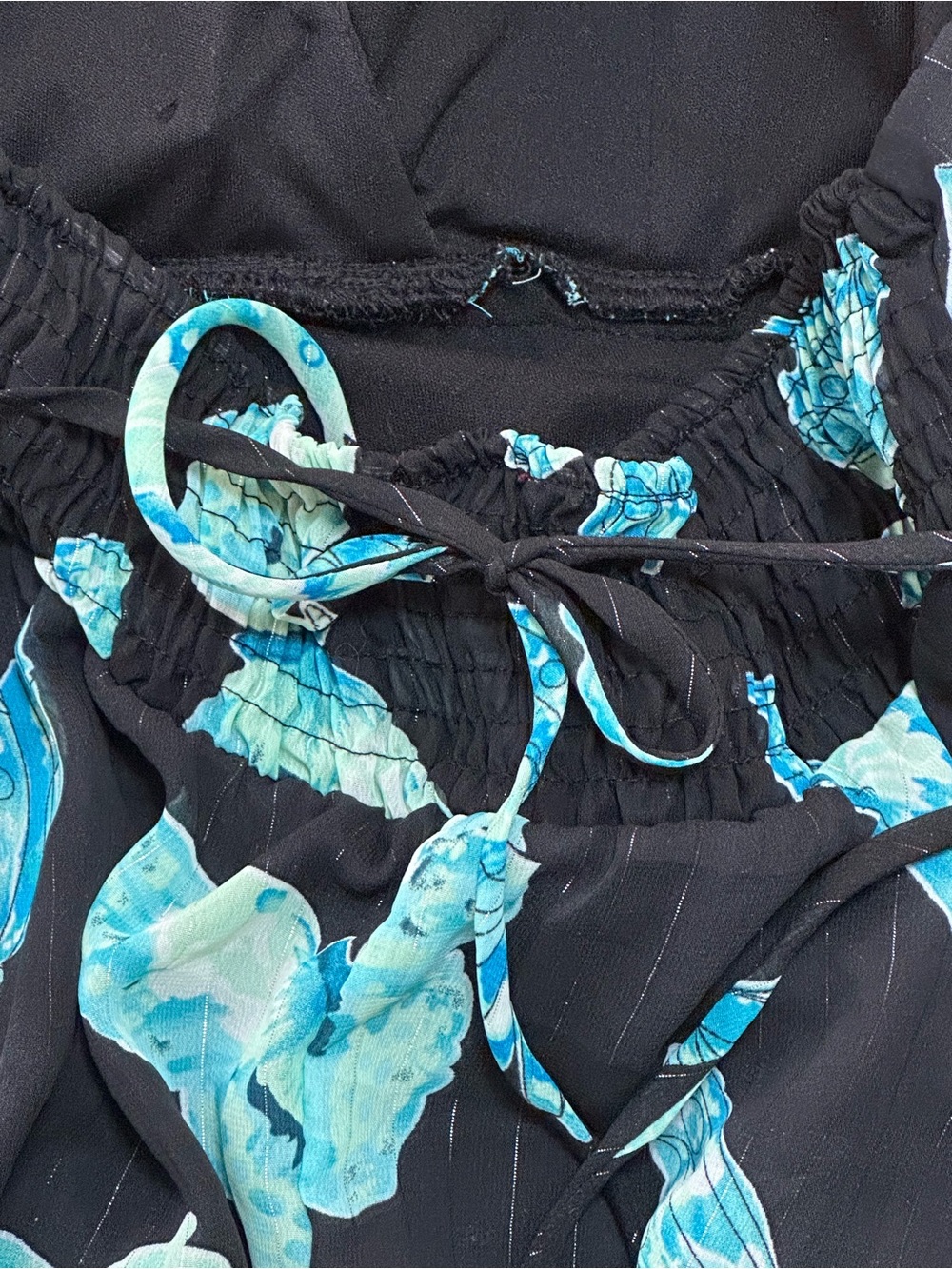 Jordache Butterfly Halter Top Juniors L Black Blue Y2K Handkerchief Hem - Picture 6 of 6